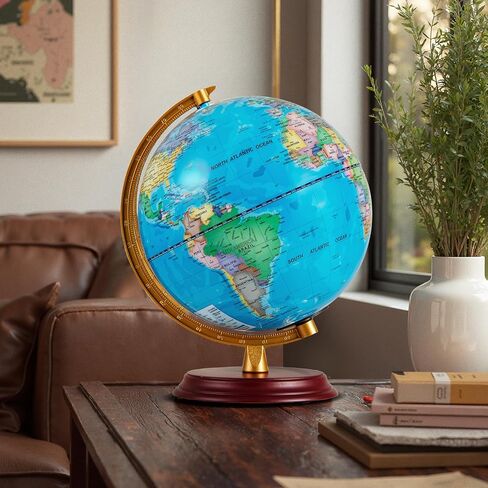 Goplus 8 Inch Illuminated World Globe, Night Light up Globe Lamp with Wooden Stand and HD Map for Kids Adults Home Office School, Desktop Decoration, Educational Learning Gift for Boys Girls (Blue) in Saudi Arabia