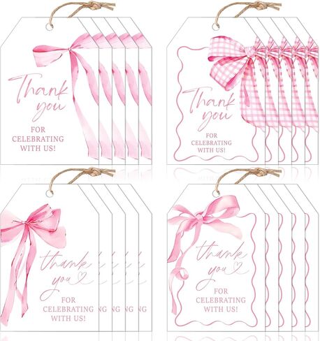 100 Pcs Pink Bow Thank You Paper Gift Tags Watercolor Coquette Bowknot Blank Tags Hanging Labels with Hemp Rope for Birthday Baby Shower Bachelorette Present DIY Crafts in Saudi Arabia
