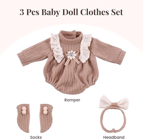 BABESIDE 3 Pcs Baby Doll Clothes Accessories Set for 12-16 Inch Babys Doll, Knitted Romper, Bow Headband and Socks, Baby Dolls Clothes and Accessories in Saudi Arabia
