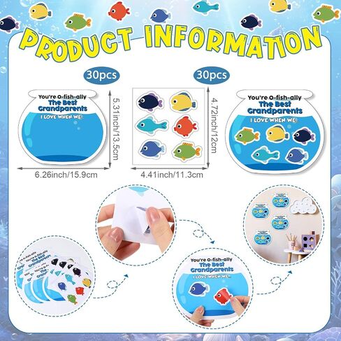 engrowtic 30 مجموعة الأجداد هدية يوم كبير جعل الخاص بك بطاقة O-fish-ally realing card kit kit kit kit kit stick sticker for fish for grandma grandma week week family party decoration in Saudi Arabia