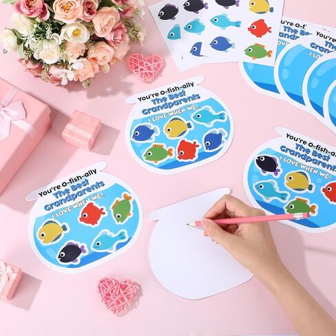 engrowtic 30 مجموعة الأجداد هدية يوم كبير جعل الخاص بك بطاقة O-fish-ally realing card kit kit kit kit kit stick sticker for fish for grandma grandma week week family party decoration in Saudi Arabia