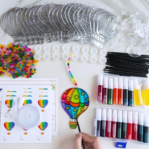 Winlyn 24 Sets Air Hot Air Balloon Suncatchers Decorations DIY Window Paint Art Craft Kits Rainbow Hot Air Plain Paint in Saudi Arabia