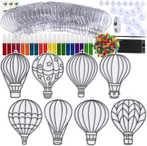 Winlyn 24 Sets Air Hot Air Balloon Suncatchers Decorations DIY Window Paint Art Craft Kits Rainbow Hot Air Plain Paint in Saudi Arabia