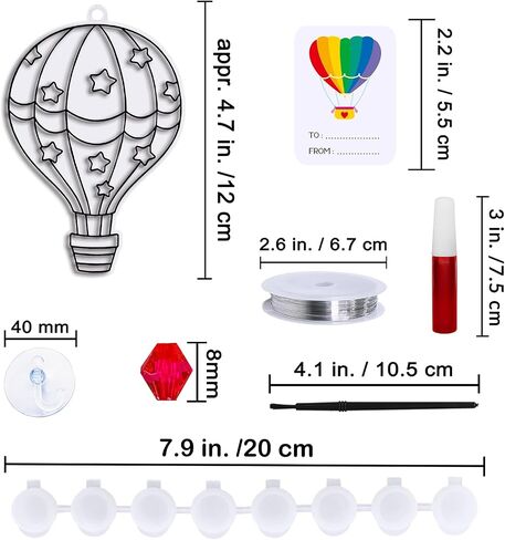 Winlyn 24 Sets Air Hot Air Balloon Suncatchers Decorations DIY Window Paint Art Craft Kits Rainbow Hot Air Plain Paint in Saudi Arabia