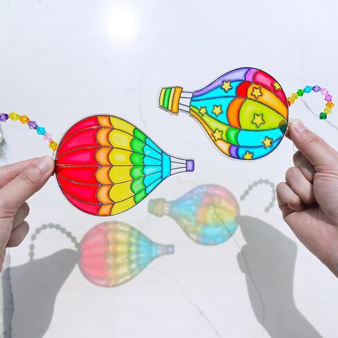 Winlyn 24 Sets Air Hot Air Balloon Suncatchers Decorations DIY Window Paint Art Craft Kits Rainbow Hot Air Plain Paint in Saudi Arabia