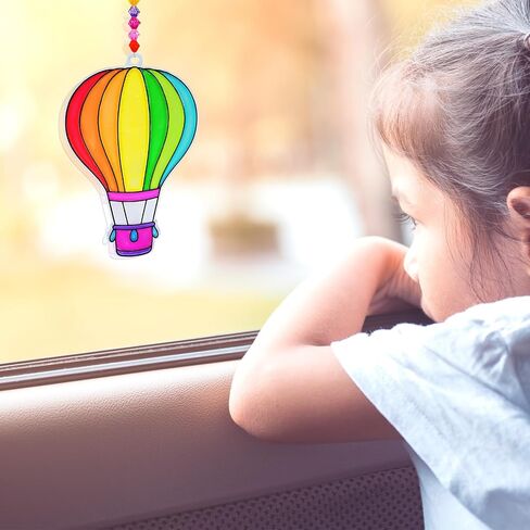Winlyn 24 Sets Air Hot Air Balloon Suncatchers Decorations DIY Window Paint Art Craft Kits Rainbow Hot Air Plain Paint in Saudi Arabia