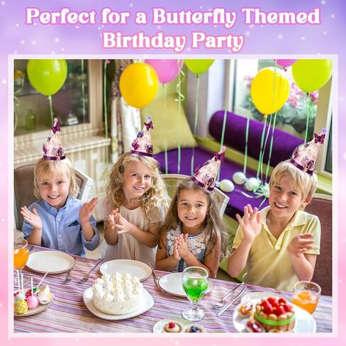 12 Sets Butterfly Birthday Hats with Pom Poms and 3D Butterfly Stickers Party Decorations Paper Cone Hats for Adults Birthday Baby Shower Party Supplies in Saudi Arabia