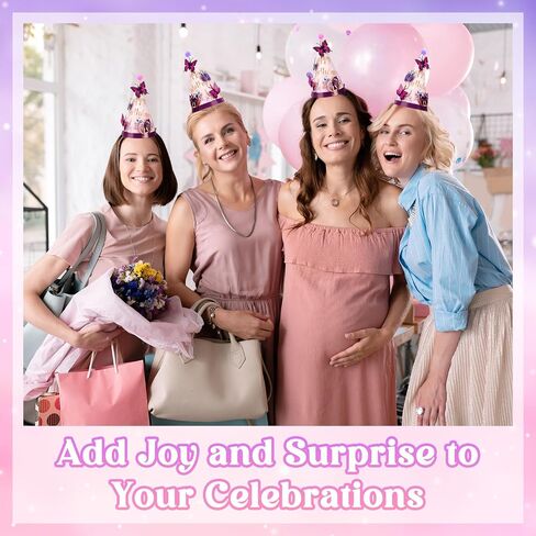 12 Sets Butterfly Birthday Hats with Pom Poms and 3D Butterfly Stickers Party Decorations Paper Cone Hats for Adults Birthday Baby Shower Party Supplies in Saudi Arabia