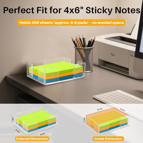 Acrylic Sticky Note Holder, 4x6 Inch Clear Dual Notepad Holder Dispenser with Triple Openings Non-Slip Rubber, Sticky Note Dispenser Memo Holder Case for Desk Office School Supplies(No Pads) in Saudi Arabia