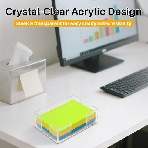 Acrylic Sticky Note Holder, 4x6 Inch Clear Dual Notepad Holder Dispenser with Triple Openings Non-Slip Rubber, Sticky Note Dispenser Memo Holder Case for Desk Office School Supplies(No Pads) in Saudi Arabia