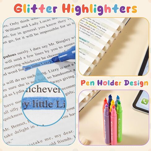 Bonace 12pcs Glitter Highlighters ، علامات تمييز Glitter Highlight ، ألوان متنوعة من النزاعات - لا يوجد نصيحة إزميل نزيف ، لمخطط اليومية ، مؤلف الكتاب المقدس ، دفتر ملاحظات （شظية بريق） in Kuwait