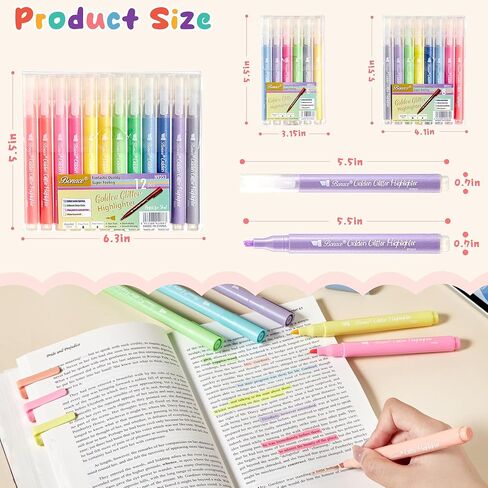 Bonace 12pcs Glitter Highlighters ، علامات تمييز Glitter Highlight ، ألوان متنوعة من النزاعات - لا يوجد نصيحة إزميل نزيف ، لمخطط اليومية ، مؤلف الكتاب المقدس ، دفتر ملاحظات （شظية بريق） in Kuwait