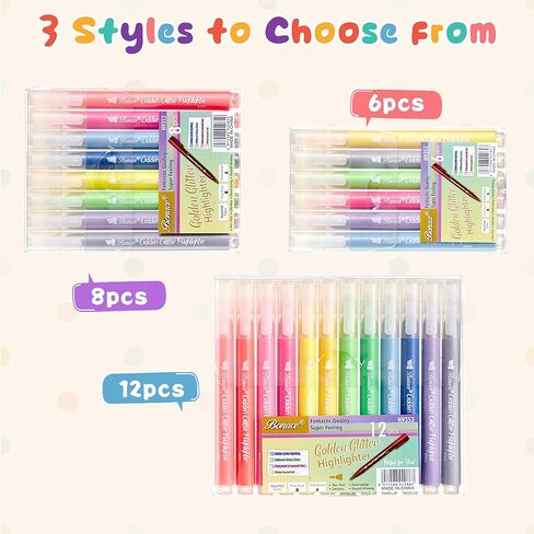 Bonace 12pcs Glitter Highlighters ، علامات تمييز Glitter Highlight ، ألوان متنوعة من النزاعات - لا يوجد نصيحة إزميل نزيف ، لمخطط اليومية ، مؤلف الكتاب المقدس ، دفتر ملاحظات （شظية بريق） in Kuwait