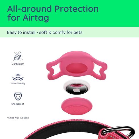 Airtag Dog Collar, Reflective Ultra-Durable Nylon Padded with QR Code Buckle & IP68 Waterproof Air Tag Holder Compatible for Apple AirTag, Comfortable for Small Medium Large Dogs(Hot Pink,S) in Saudi Arabia