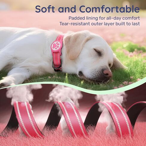Airtag Dog Collar, Reflective Ultra-Durable Nylon Padded with QR Code Buckle & IP68 Waterproof Air Tag Holder Compatible for Apple AirTag, Comfortable for Small Medium Large Dogs(Hot Pink,S) in Saudi Arabia