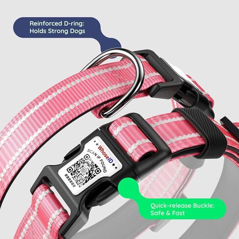 Airtag Dog Collar, Reflective Ultra-Durable Nylon Padded with QR Code Buckle & IP68 Waterproof Air Tag Holder Compatible for Apple AirTag, Comfortable for Small Medium Large Dogs(Hot Pink,S) in Saudi Arabia