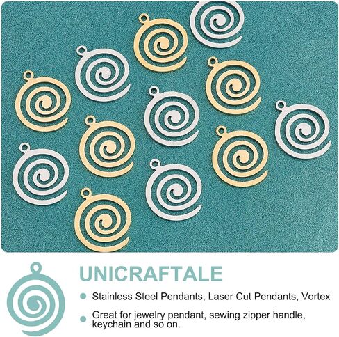 UniCraftale 12pcs 2 ألوان سحر دوامة دوامة دوامة الفولاذ المقاوم للصدأ معلقات الدائرة الدائرية سحر الموجة الحلزونية لصنع المجوهرات 18x15x1mm in Saudi Arabia