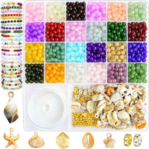 Laopottbeads مع السحر تحت عنوان الشاطئ 1320pcs حبات زجاجية 6 مم لعدة سوار صنع سوار ، و 24 لونا من الخرز الكريستال مع فواصل للحرف المجوهرات DIY ، هدية رائعة للفتيات الذين تتراوح أعمارهم بين 6-12 in Kuwait