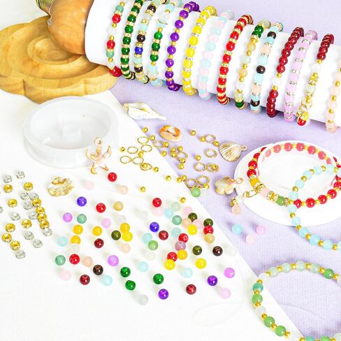 Laopottbeads مع السحر تحت عنوان الشاطئ 1320pcs حبات زجاجية 6 مم لعدة سوار صنع سوار ، و 24 لونا من الخرز الكريستال مع فواصل للحرف المجوهرات DIY ، هدية رائعة للفتيات الذين تتراوح أعمارهم بين 6-12 in Kuwait