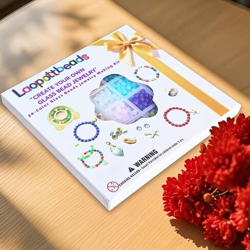 Laopottbeads مع السحر تحت عنوان الشاطئ 1320pcs حبات زجاجية 6 مم لعدة سوار صنع سوار ، و 24 لونا من الخرز الكريستال مع فواصل للحرف المجوهرات DIY ، هدية رائعة للفتيات الذين تتراوح أعمارهم بين 6-12 in Kuwait