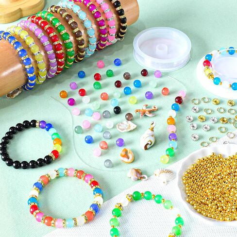 Laopottbeads مع السحر تحت عنوان الشاطئ 1320pcs حبات زجاجية 6 مم لعدة سوار صنع سوار ، و 24 لونا من الخرز الكريستال مع فواصل للحرف المجوهرات DIY ، هدية رائعة للفتيات الذين تتراوح أعمارهم بين 6-12 in Kuwait