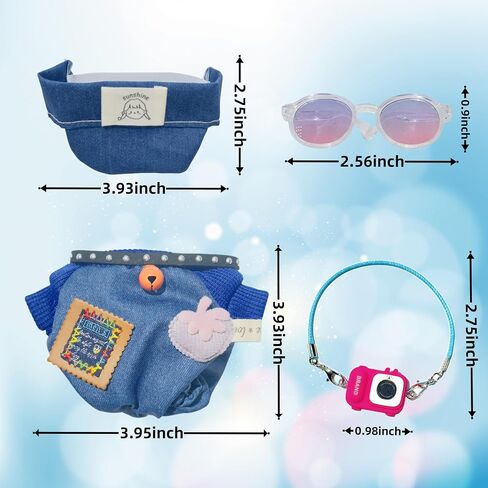 Doll Clothes for Labubu,4Pcs Cute Labubu Clothes Set, Includes Stylish Bodysuit, Cute hat, Pink Sunglasses, Mini Labubu Camera,17cm Labubu Accessories(No Doll) in Saudi Arabia
