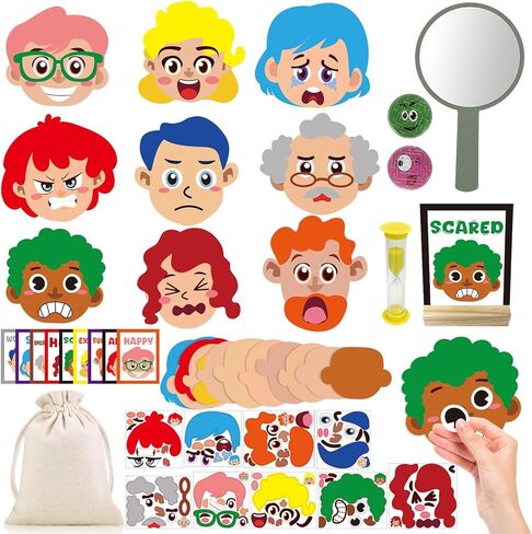 Cinrobiye Social Emotional Learning Activities Montessori Sensory Emotional & Feelings Creative Crafts Set with 9 Face Boards Emotion Flashcards Feelings Sensory Bottles Therapy Game for Preschoolers in Saudi Arabia