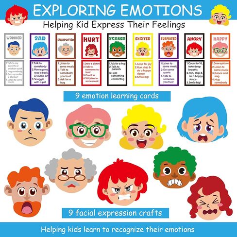 Cinrobiye Social Emotional Learning Activities Montessori Sensory Emotional & Feelings Creative Crafts Set with 9 Face Boards Emotion Flashcards Feelings Sensory Bottles Therapy Game for Preschoolers in Saudi Arabia