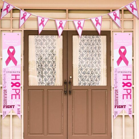 Shappy 3 قطع لافتة توعية بسرطان الثدي وزينة الزخارف ، علامة شرفة الشريط Pink Ribbon Party مع إكليل من أجل إكسسوارات الحفلات الخالية من سرطان الشريط الوردي in Saudi Arabia