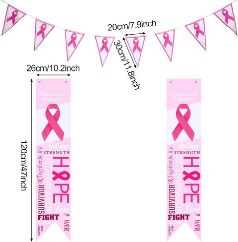Shappy 3 قطع لافتة توعية بسرطان الثدي وزينة الزخارف ، علامة شرفة الشريط Pink Ribbon Party مع إكليل من أجل إكسسوارات الحفلات الخالية من سرطان الشريط الوردي in Saudi Arabia