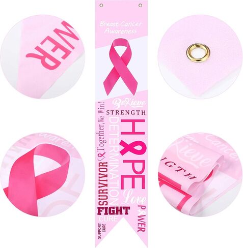 Shappy 3 قطع لافتة توعية بسرطان الثدي وزينة الزخارف ، علامة شرفة الشريط Pink Ribbon Party مع إكليل من أجل إكسسوارات الحفلات الخالية من سرطان الشريط الوردي in Saudi Arabia