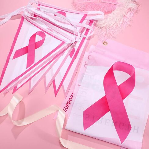 Shappy 3 قطع لافتة توعية بسرطان الثدي وزينة الزخارف ، علامة شرفة الشريط Pink Ribbon Party مع إكليل من أجل إكسسوارات الحفلات الخالية من سرطان الشريط الوردي in Saudi Arabia