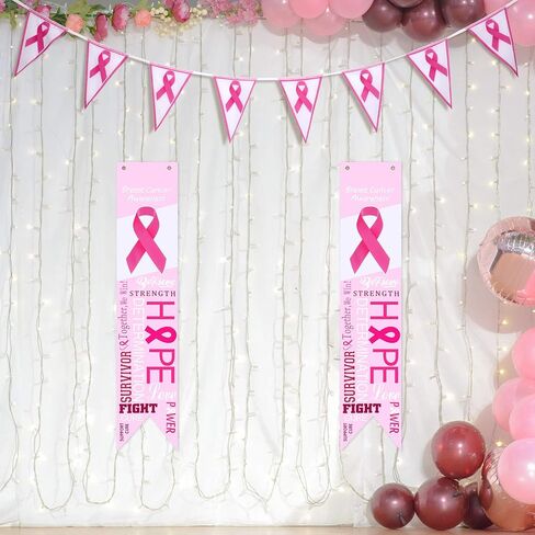 Shappy 3 قطع لافتة توعية بسرطان الثدي وزينة الزخارف ، علامة شرفة الشريط Pink Ribbon Party مع إكليل من أجل إكسسوارات الحفلات الخالية من سرطان الشريط الوردي in Saudi Arabia