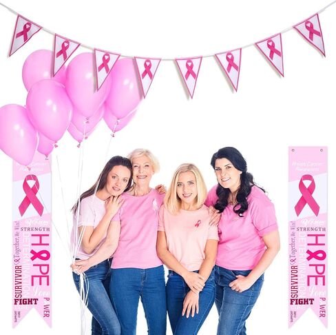 Shappy 3 قطع لافتة توعية بسرطان الثدي وزينة الزخارف ، علامة شرفة الشريط Pink Ribbon Party مع إكليل من أجل إكسسوارات الحفلات الخالية من سرطان الشريط الوردي in Saudi Arabia