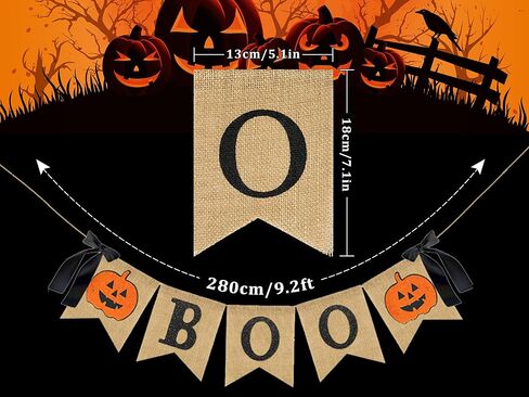 Whaline Halloween Burlap Banner Glitter Pumpkin Boo Bunting Flag with Bow Rustic Hanging Banner Garland for Halloween Farmhouse Mantel Fireplace Home Party Decoration Supplies in Saudi Arabia