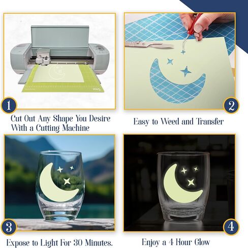 توهج في الفينيل المظلم - 6 صفائح لاصقة [5.5 × 12 بوصة]. ورقة فينيل دائمة وأوراق cricut - توهج هالوين عصبي في الورق المظلم مع مادة لاصقة دائمة in Kuwait