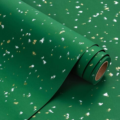 WRAPAHOLIC Green Wrapping Paper Roll - Mini Roll - 17 Inch x 16.5 Feet - Gold Green Christmas Wrapping Paper with Silky Touch Perfect for Christmas, Birthday, Holiday, Wedding, Baby Shower in Saudi Arabia