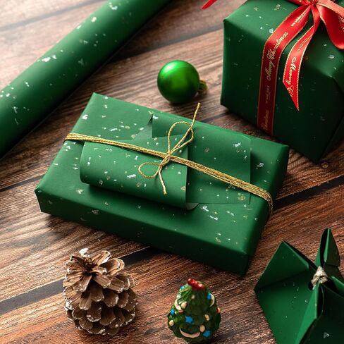 WRAPAHOLIC Green Wrapping Paper Roll - Mini Roll - 17 Inch x 16.5 Feet - Gold Green Christmas Wrapping Paper with Silky Touch Perfect for Christmas, Birthday, Holiday, Wedding, Baby Shower in Saudi Arabia
