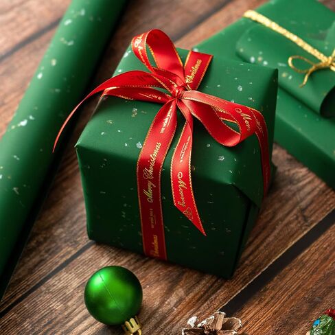 WRAPAHOLIC Green Wrapping Paper Roll - Mini Roll - 17 Inch x 16.5 Feet - Gold Green Christmas Wrapping Paper with Silky Touch Perfect for Christmas, Birthday, Holiday, Wedding, Baby Shower in Saudi Arabia