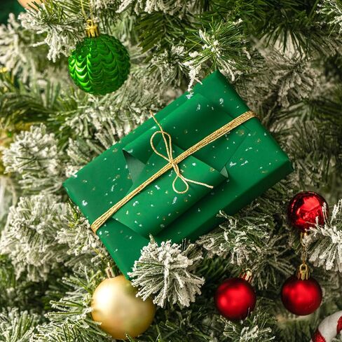 WRAPAHOLIC Green Wrapping Paper Roll - Mini Roll - 17 Inch x 16.5 Feet - Gold Green Christmas Wrapping Paper with Silky Touch Perfect for Christmas, Birthday, Holiday, Wedding, Baby Shower in Saudi Arabia