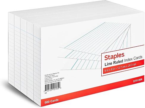 Staples 5 بوصة × 8 بوصات بطاقات فهرس ، مبطنة ، أبيض ، 1000/كرتون (ST51006-CCVS) in Saudi Arabia