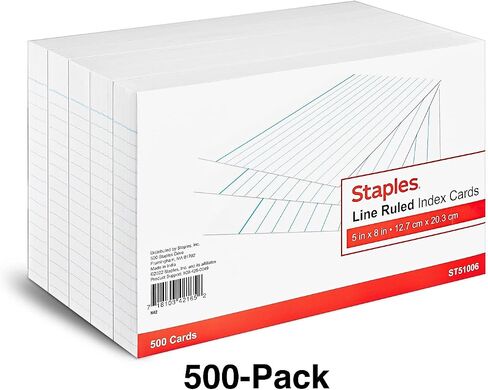 Staples 5 بوصة × 8 بوصات بطاقات فهرس ، مبطنة ، أبيض ، 1000/كرتون (ST51006-CCVS) in Saudi Arabia