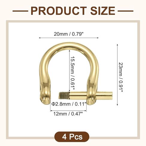 UXCELL 4PCS المسمار في حدوة حدوة الحدوة D-RING ، 12 مم (1/2 بوصة) حزام حلق u على شكل u ، إكسسوارات حزام محفظة لسلسلة مفاتيح حرفة جلدية DIY ، الذهب الفاتح in Kuwait