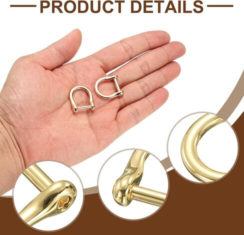 UXCELL 4PCS المسمار في حدوة حدوة الحدوة D-RING ، 12 مم (1/2 بوصة) حزام حلق u على شكل u ، إكسسوارات حزام محفظة لسلسلة مفاتيح حرفة جلدية DIY ، الذهب الفاتح in Kuwait