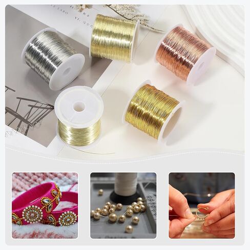 MECCANIXITY 164Ft 26 Gauge Jewelry Wire Beading Wire for Jewelry Making 50M/0.4mm Bare Copper Craft Beading Wire for Necklace Bracelet Beading Supplies, Gold Pack of 2 in Saudi Arabia