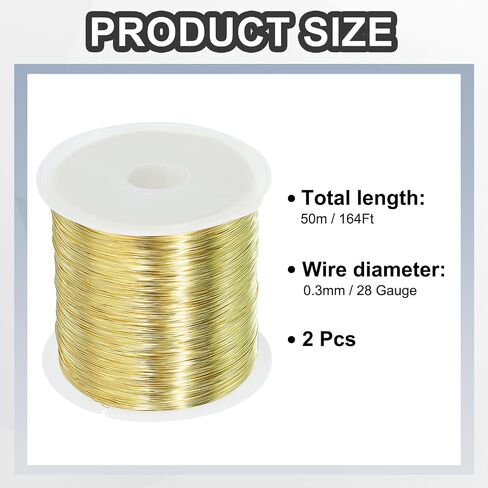 MECCANIXITY 164Ft 26 Gauge Jewelry Wire Beading Wire for Jewelry Making 50M/0.4mm Bare Copper Craft Beading Wire for Necklace Bracelet Beading Supplies, Gold Pack of 2 in Saudi Arabia