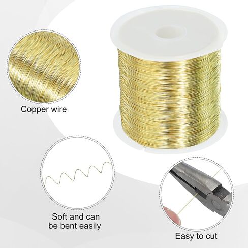 MECCANIXITY 164Ft 26 Gauge Jewelry Wire Beading Wire for Jewelry Making 50M/0.4mm Bare Copper Craft Beading Wire for Necklace Bracelet Beading Supplies, Gold Pack of 2 in Saudi Arabia