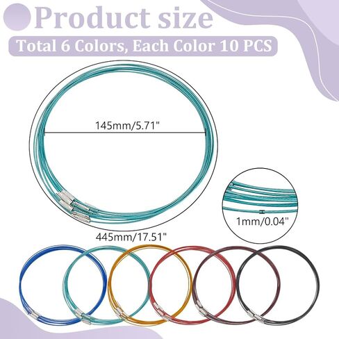 UNICRAFTALE 60Pcs 6 Colors Wire Necklace, 17.51" Stainless Steel, DIY Jewelry Making, 5.7" Diameter in Saudi Arabia