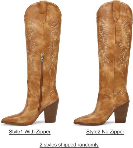 ISNOM أحذية رعاة البقر للنساء أحذية راعية البقر النساء الأحذية الغربية للنساء، أحذية راعية البقر للنساء أحذية عالية في الركبة النساء وأشار اصبع القدم أحذية مكتنزة للنساء واسعة الساق الأحذية الجانب سستة الأحذية الجلدية in Kuwait