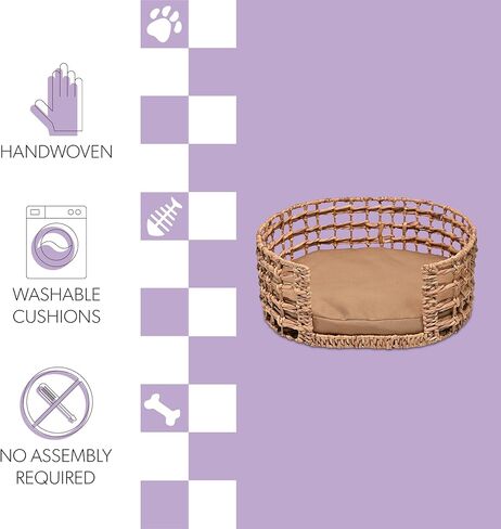 DBD4000A GIGI 24 "× 18" الحديثة البوهيمية الصفير المنسوج يدويًا سريرًا بيضاويًا مفتوحًا مع وسادة قابلة للآلة ، طبيعية in Kuwait